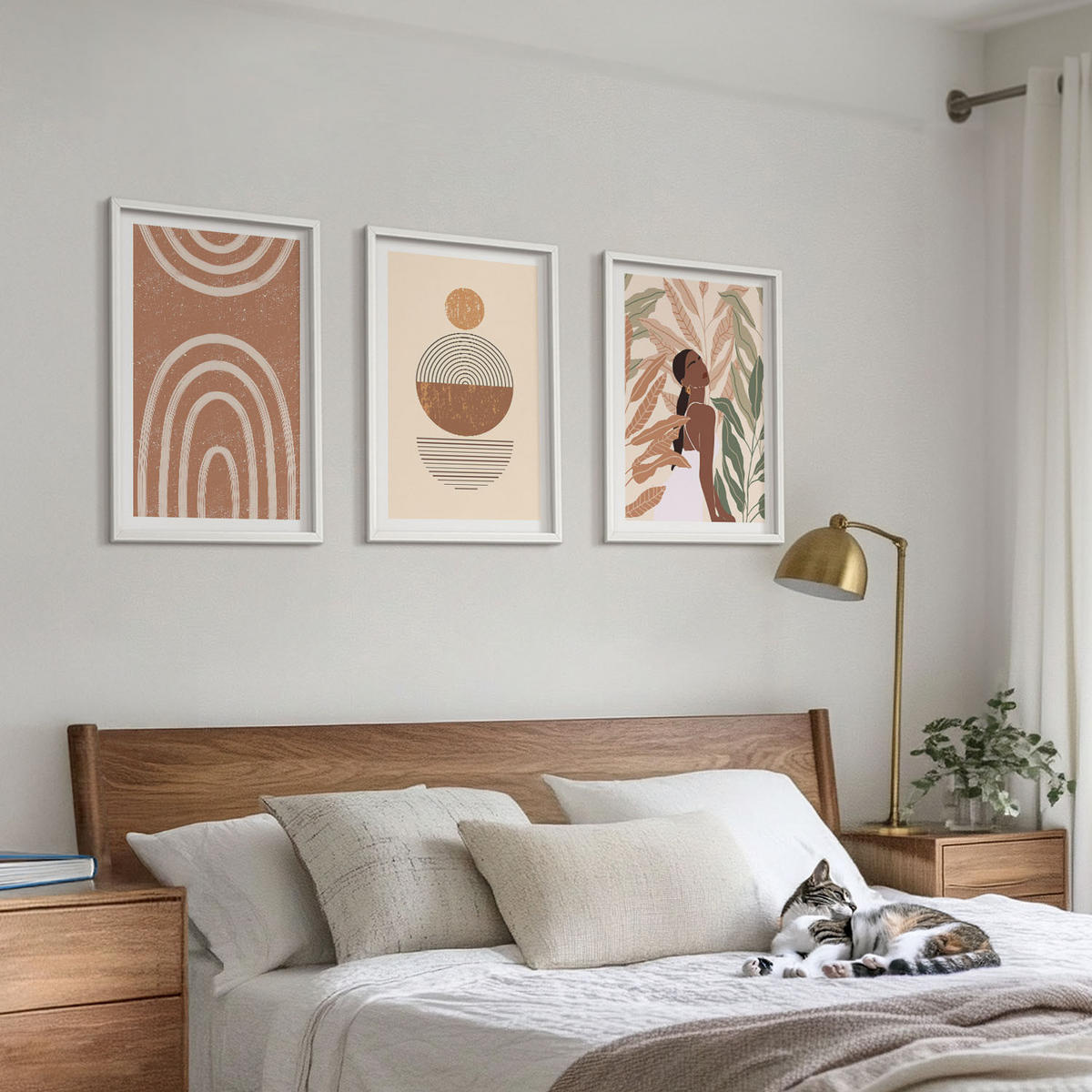 WANDBILDER 3er-Set - 40x60 cm Weißer Rahmen - Stilvolle Pflanzenmuster und Geometrie - Weiß, Kunststoff (40/60cm) - ArtPrintCave