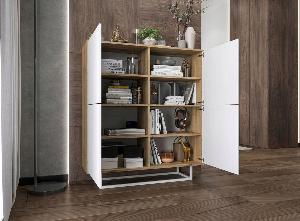KOMMODE Apollo 4D Eiche wotan Weiß Matt 113 cm - Weiß, Holzwerkstoff/Metall (113/127/35cm) - Meble Lindner