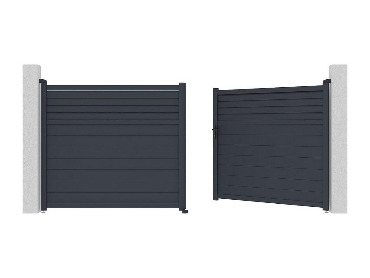 FLÜGELTOR - 392cm x 4.6cm - Aluminium - anthrazitgrau - VIAZO - Anthrazit, Metall (392/176cm) - Vente-Unique