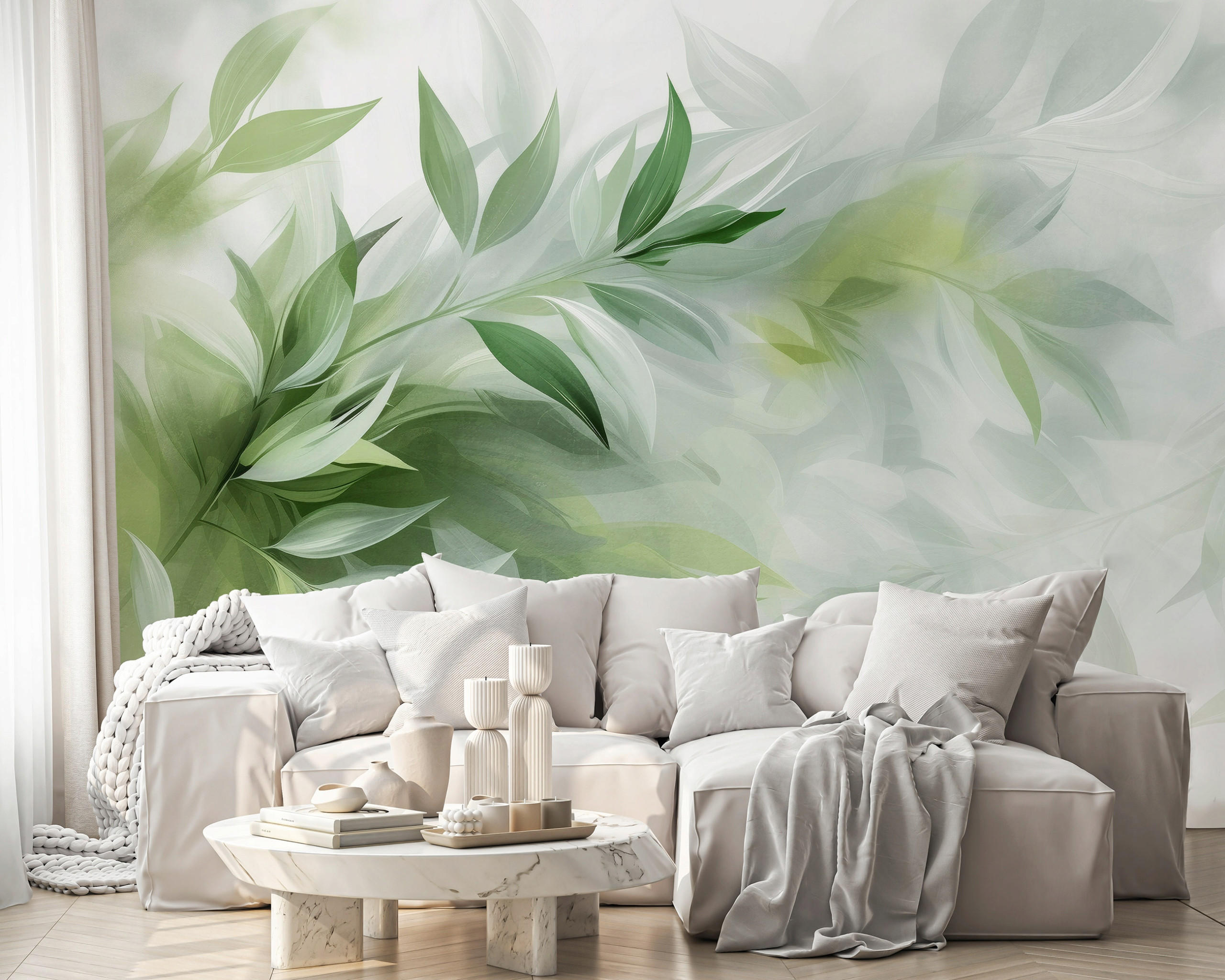 FOTOTAPETE Blätter Abstrakt Grün 312x219 cm - Multicolor, Papier (312/219cm) - Wallarena