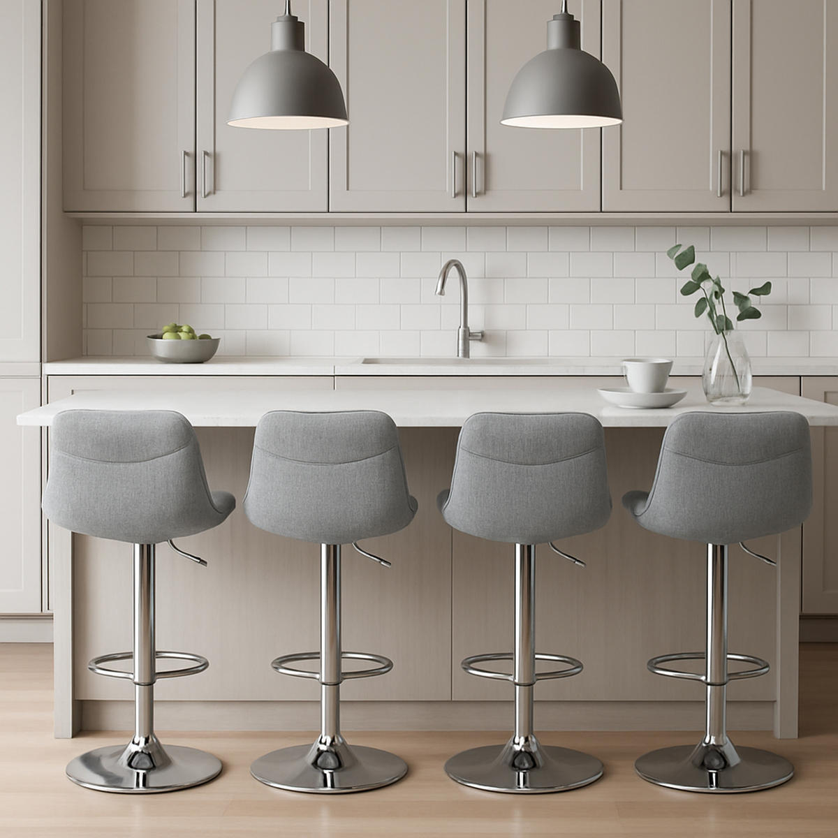 BARHOCKER 2er Set Vulcano Stoff chrom grau - Chromfarben/Grau, Textil/Metall (49/106/51cm) - TPFLiving