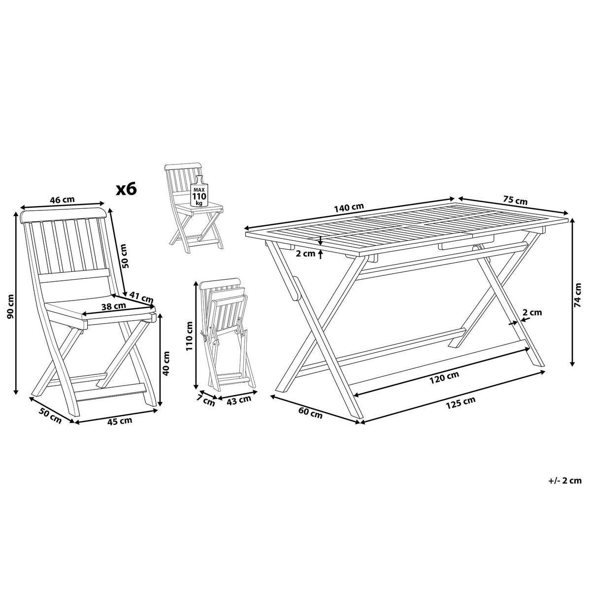 GARTENMÖBEL SET 6-Sitzer Akazienholz dunkelbraun Auflagen grau Cento - Dunkelbraun/Grau, Holz - Beliani