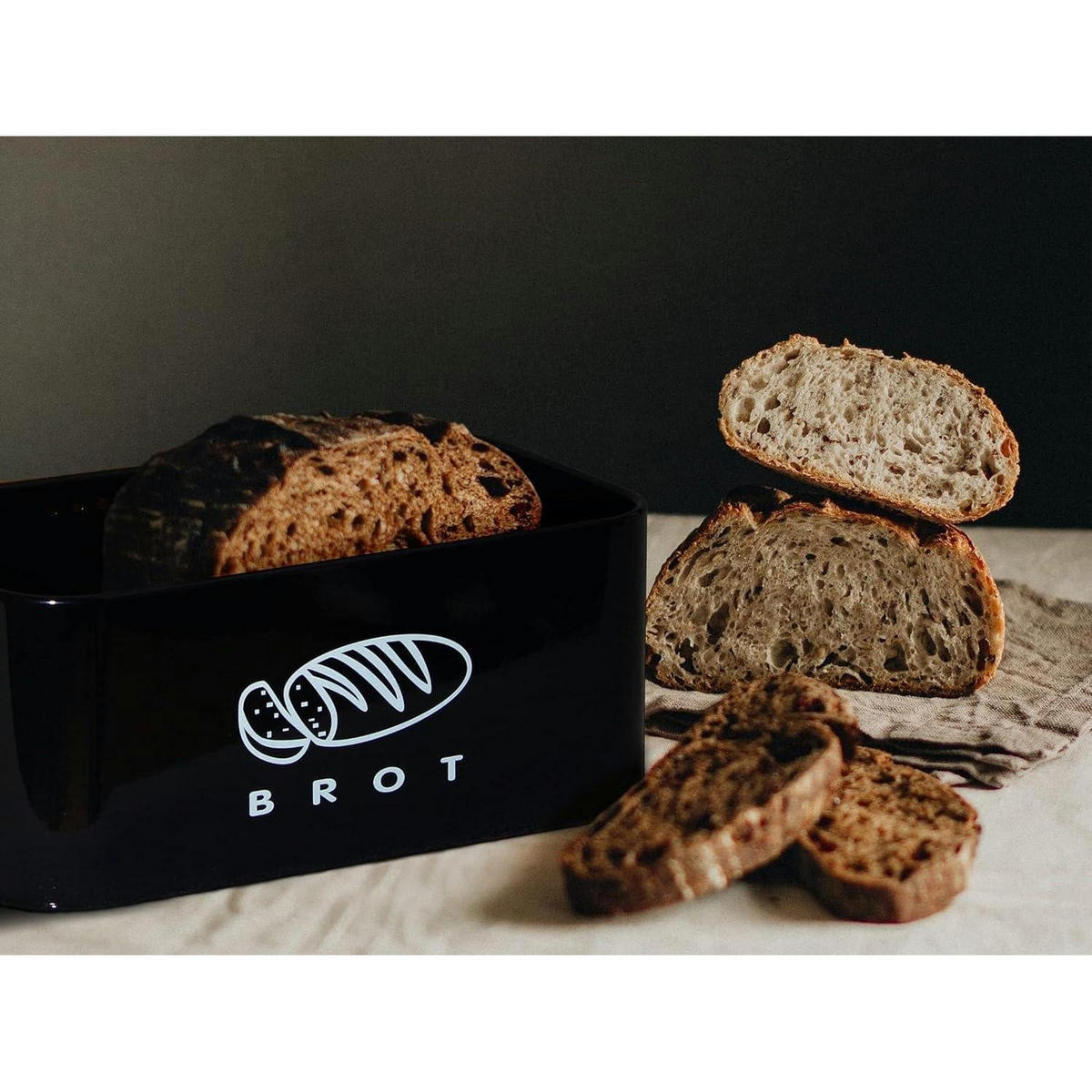 BROTKASTEN Schwarz mit Bambusdeckel 30 cm - Multicolor, Metall (18/14/30cm)