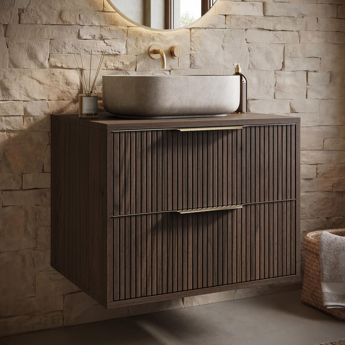 WASCHBECKENUNTERSCHRANK Rimini 2 Schubladen Walnuss Braun - 60 x 46 x 46 cm - Walnussfarben/Braun, Holz (60/46/46cm) - Badplaats