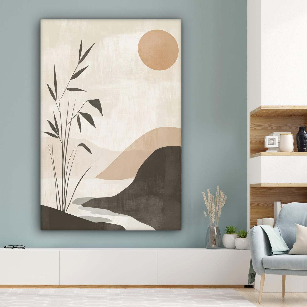 LEINWANDBILD Japandi - Landschaft - Beige 90x140 cm - Cognac, Textil (90/140cm) - MuchoWow