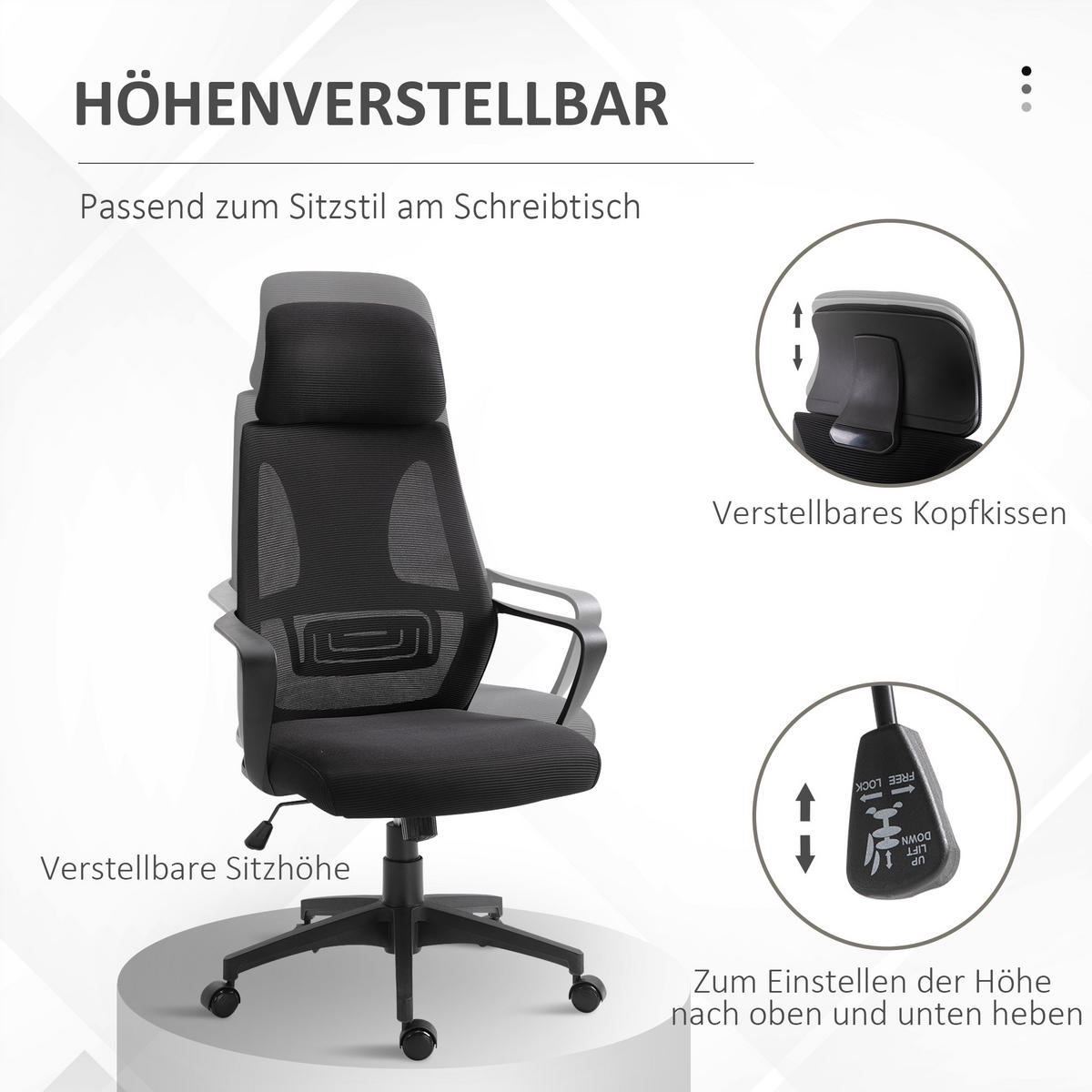 Bürostuhl Polyester Schaumstoff Schwarz - Schwarz, Kunststoff (55/126/64cm) - Vinsetto