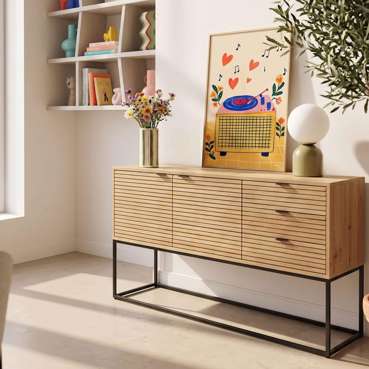 SIDEBOARD 160 cm, Holz - Braun, Holz/Metall (160/85/40cm) - Oviala