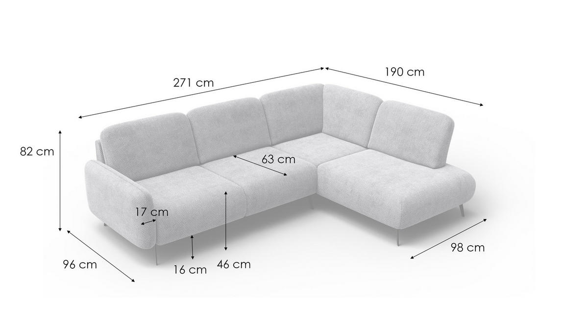 ECKSOFA FEBE 5-Sitzer rechts, beige - Beige/Schwarz, Holz/Textil (271/190cm) - Courtois Laville