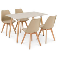 ESSGRUPPE SHANNON ABBY 5er Set cremeweiß - Creme, Holz/Holzwerkstoff - IDIMEX