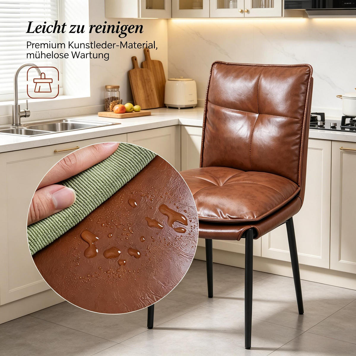 STUHL-SET DE-36235 2 Stück mit Kunstlederbezug Braun - Braun, Metall (55/87/48cm) - ComfortXL
