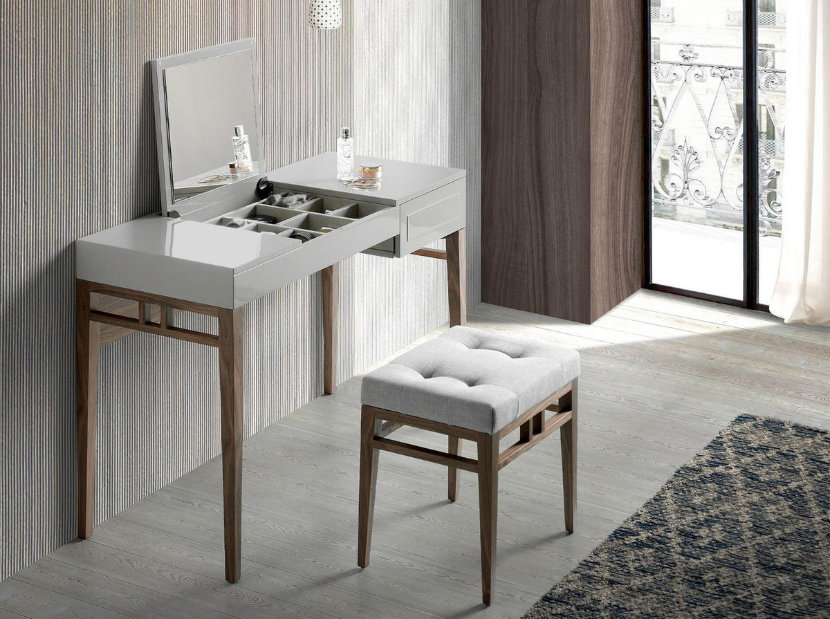 SCHMINKTISCH Schminktisch aus grauem Holz und Nussbaumholz mit Spiegel 120/50/76 cm - Nussbaumfarben/Weiß, Holz (120/76/50cm) - ANGEL CERDA