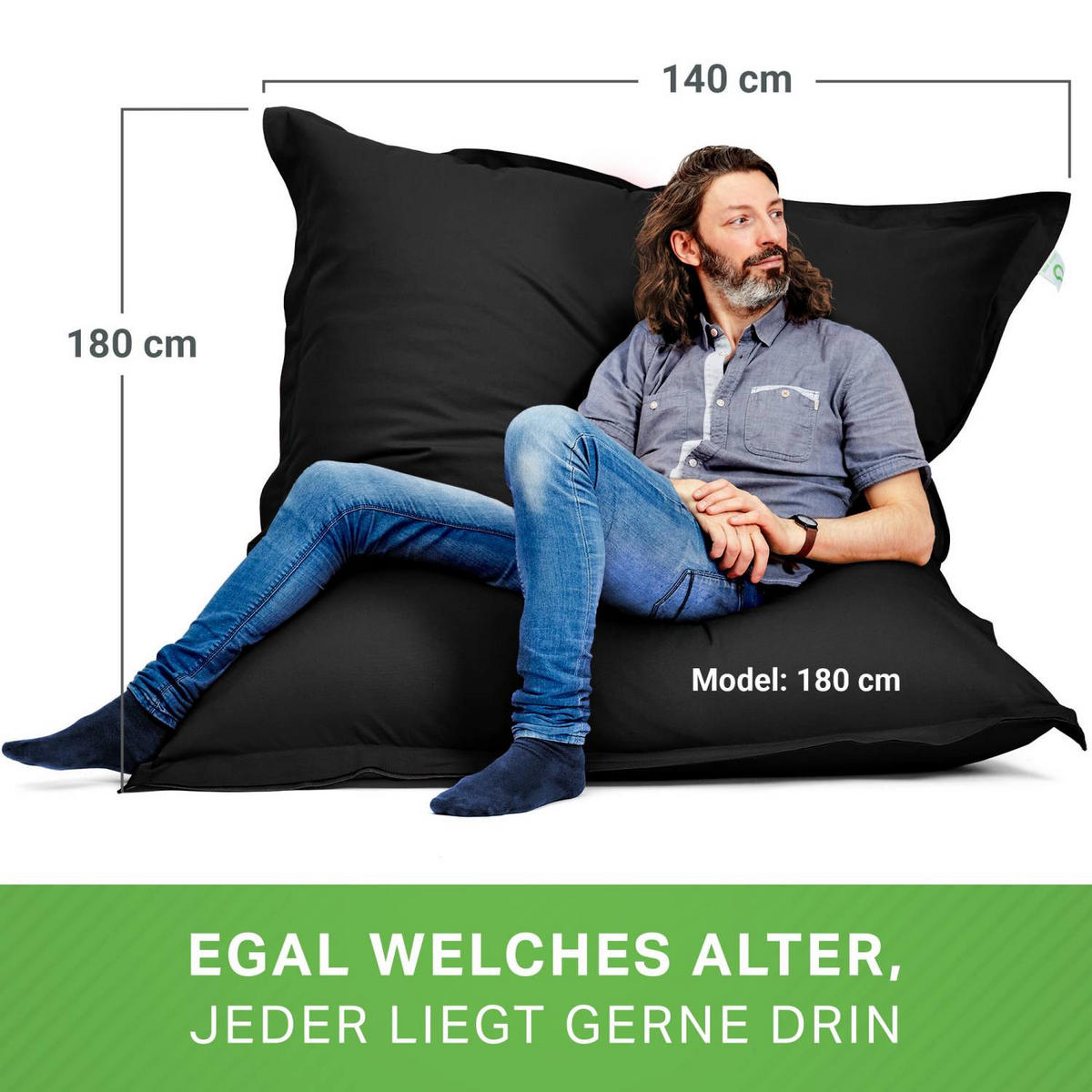 RIESEN-SITZSACK "Square" XXL - Baumwolle - Schwarz, Textil (140/25/180cm) - Green Bean