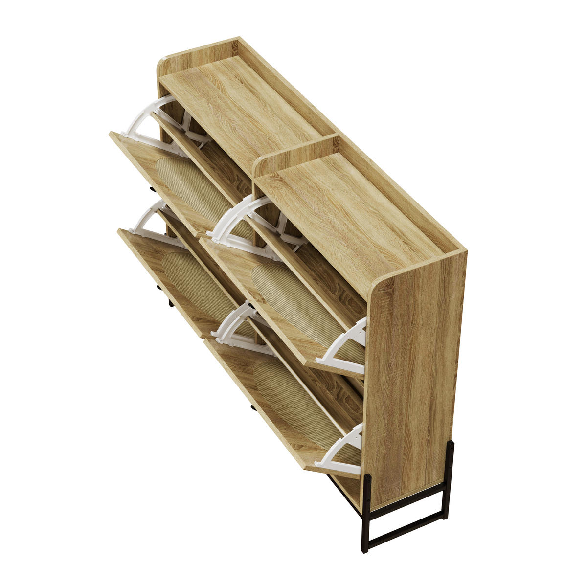 SCHUHSCHRANK aus Spanplatte 121x25x91,5cm in Natur mit Rattan-Türen - Naturfarben, Holzwerkstoff (121/91.5/25cm) - Modfu