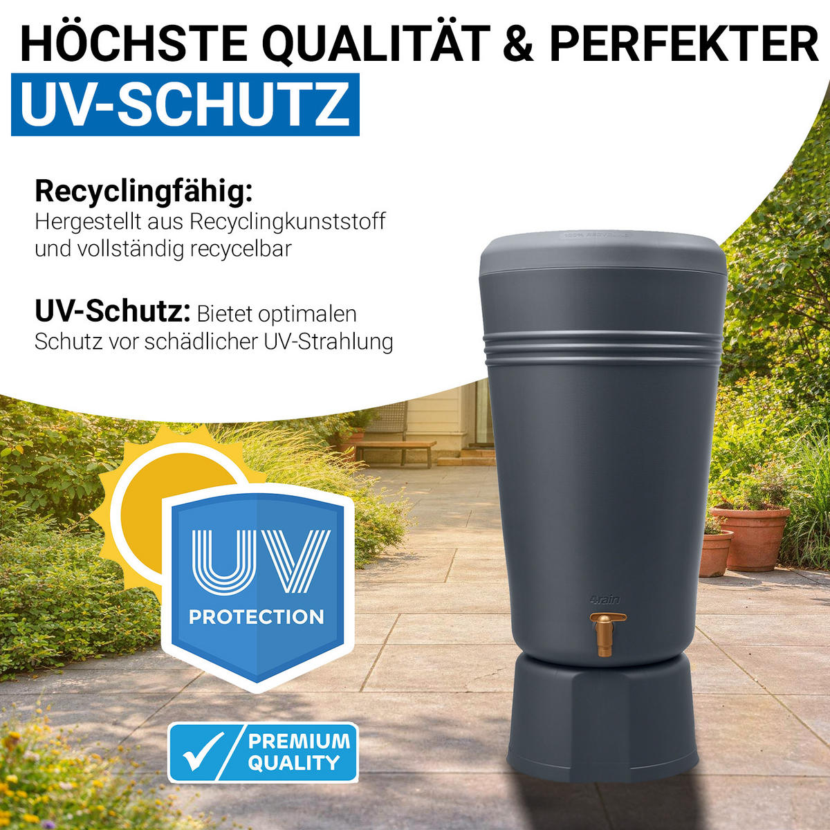 2IN1 Regentonne 120 L, graphite grey inkl. Pflanzschale und Unterstand - Grau, Kunststoff (52.5/110/59cm) - 4rain