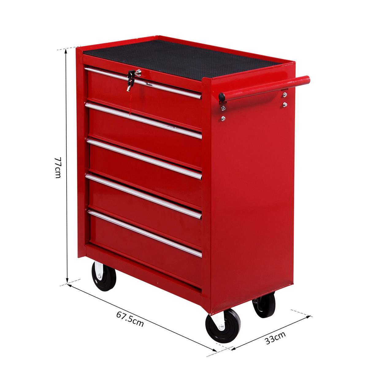 WERKZEUGWAGEN, 5-Schubladen-Wagen mit Schloss, 67,5 x 33 x 77 cm, Rot - Multicolor, Kunststoff (33/77/67.5cm) - FORIOUS