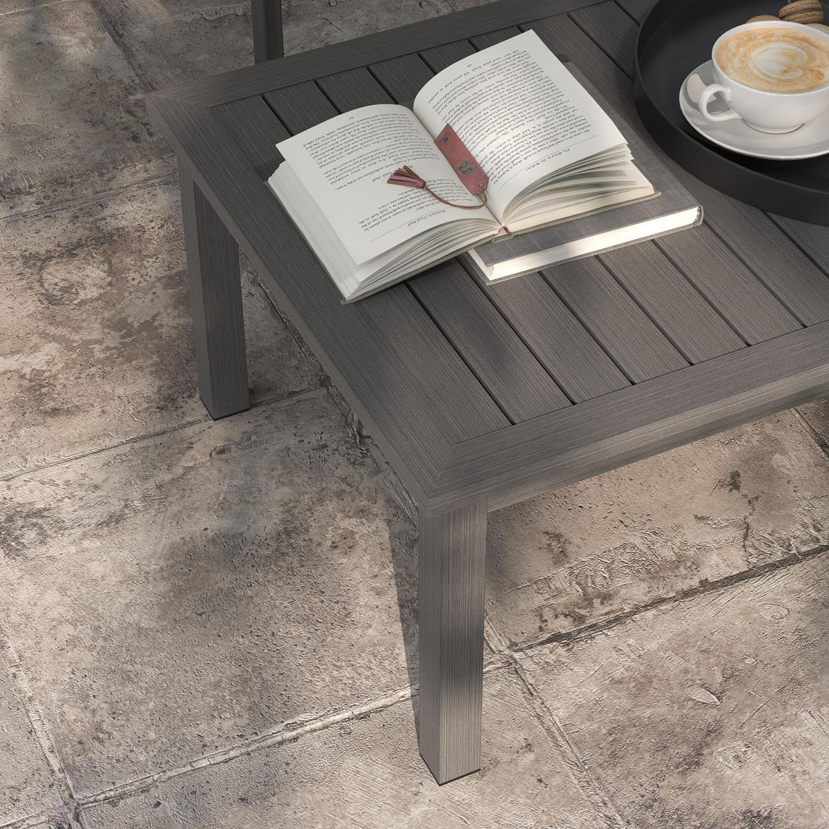 GARTENBEISTELLTISCH DE-14103 rechteckig, Aluminium-Lattenrost 100x60 cm Braun - Braun, Metall (100/60/37cm) - ComfortXL