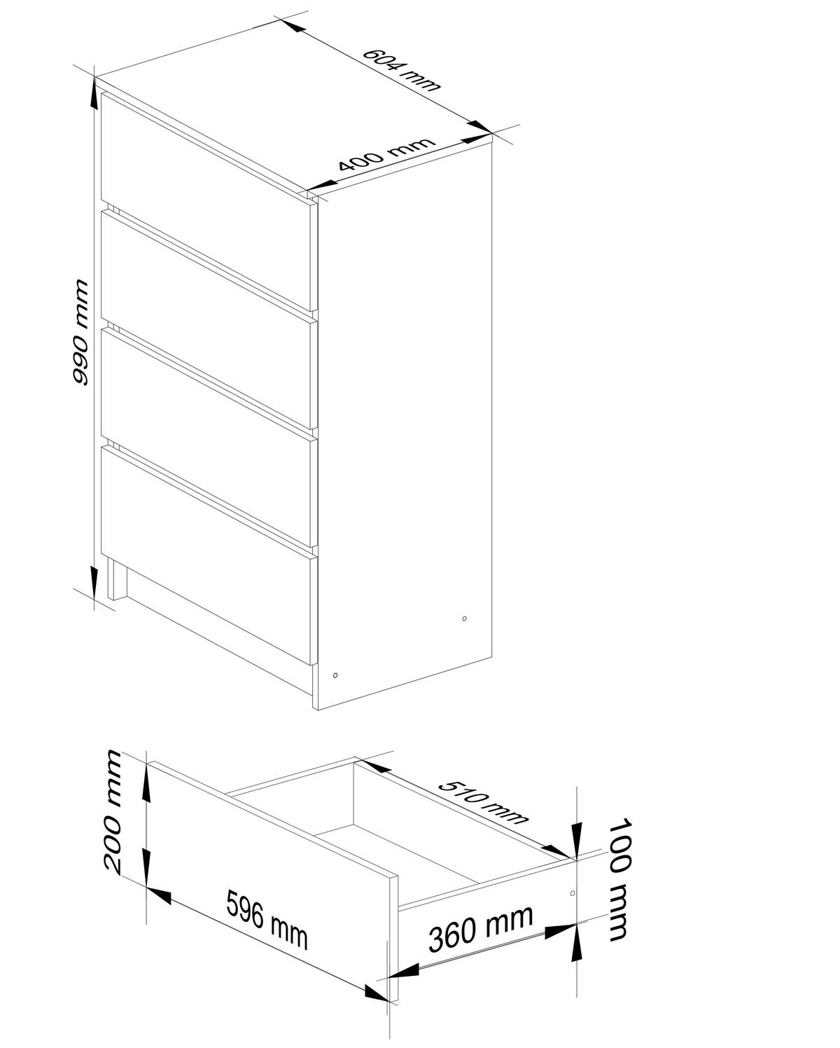 KOMMODE Weiß 60x40x99 cm - Weiß, Holzwerkstoff (60/99/40cm) - Akord
