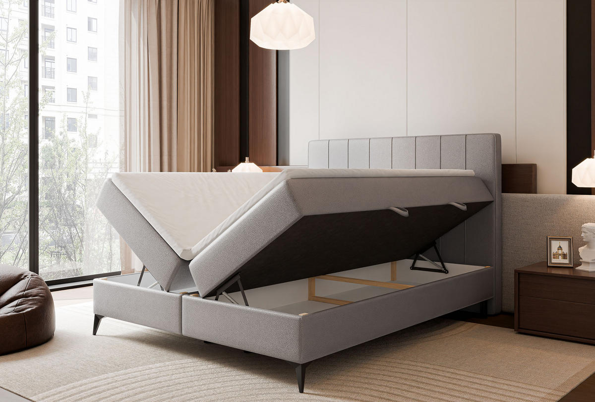 BOXBETT VERA 120x200 cm mit Matratze und Topper, Strapazierfähiges Kunstleder Grau - Grau, Kunststoff/Textil (120/200cm) - Idohome
