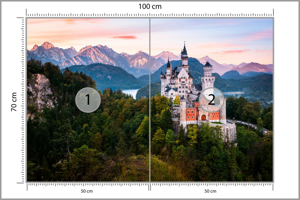 FOTOTAPETA Pre Spálňu Zámok Horský Les Stromy Zelená 100 x 70 cm - viacfarebná, papier (100/70cm) - Muralo