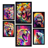 POSTER Set Mit 6 Wilde Tiere Im Hochformat Lebhafte Aquarell Stil Illustrationen Von Lächelnde Tiere Innenarchitektur A3 & A4 Schwarzer Rahmen - Schwarz, Papier (29/3cm) - Nacnic