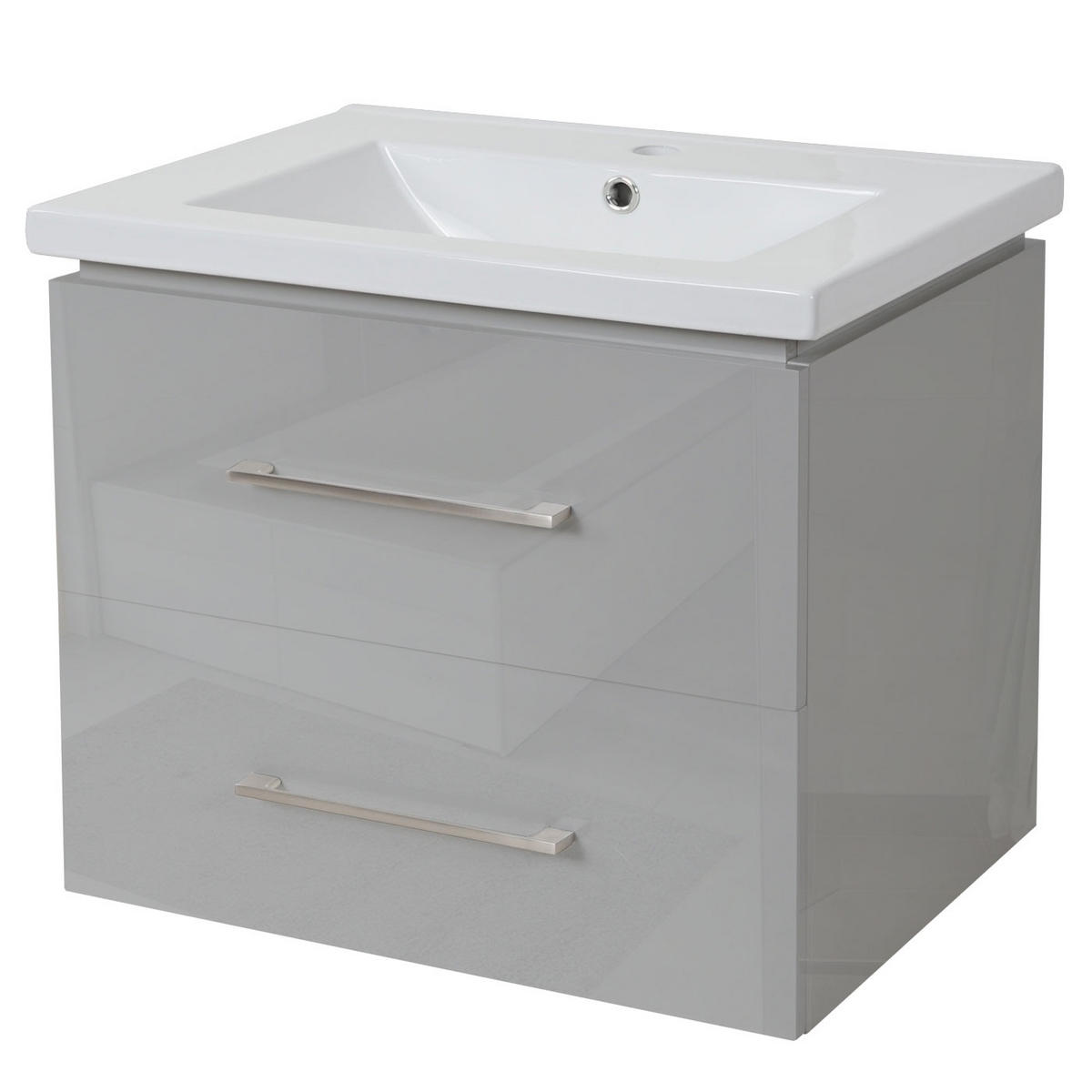 WASCHBECKEN+UNTERSCHRANK Hochglanz Hellgrau - Grau, Keramik (61/54/48cm) - MCW