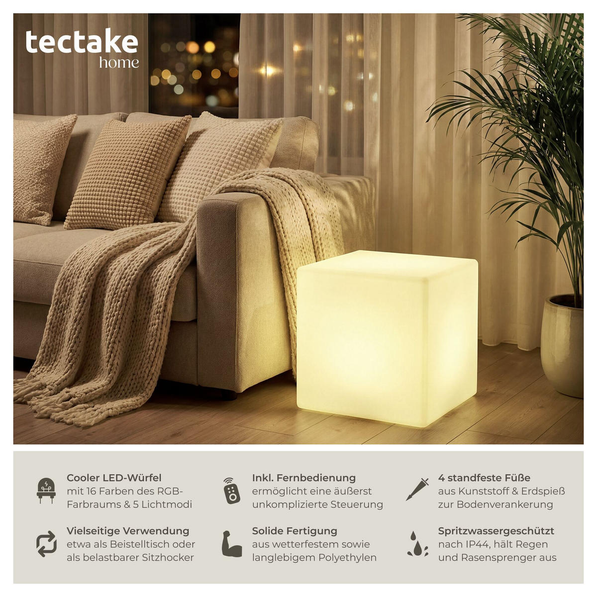 LEUCHTWÜRFEL Luminous Cube, Belastbarkeit 100 kg, inkl. Erdspieß, weiß - Weiß, Kunststoff (35/35/35cm) - tectake
