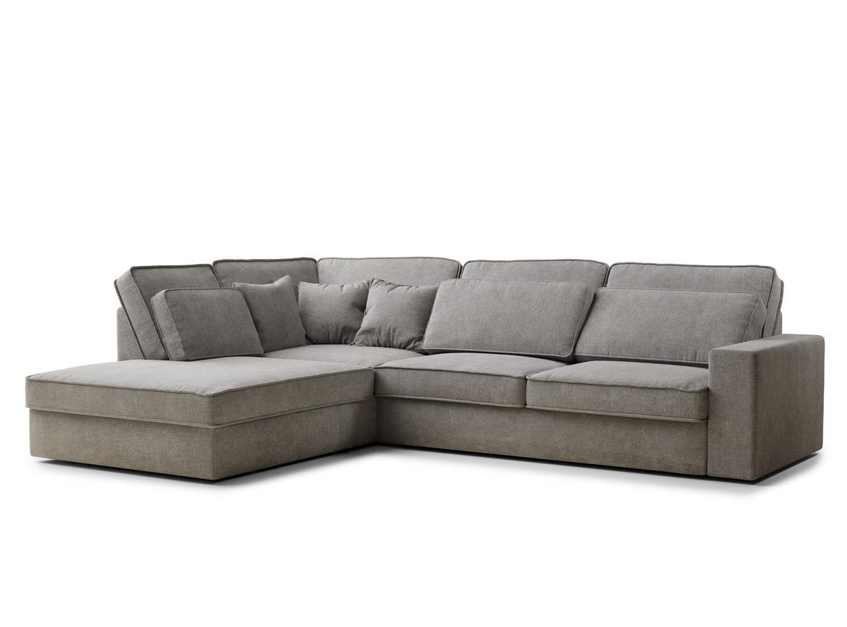ECKSOFA Kirou Beige grau Chenille-Stoff - Links Seite - Greige/Schwarz, Holz/Holzwerkstoff (225/311cm) - Maison de Reve
