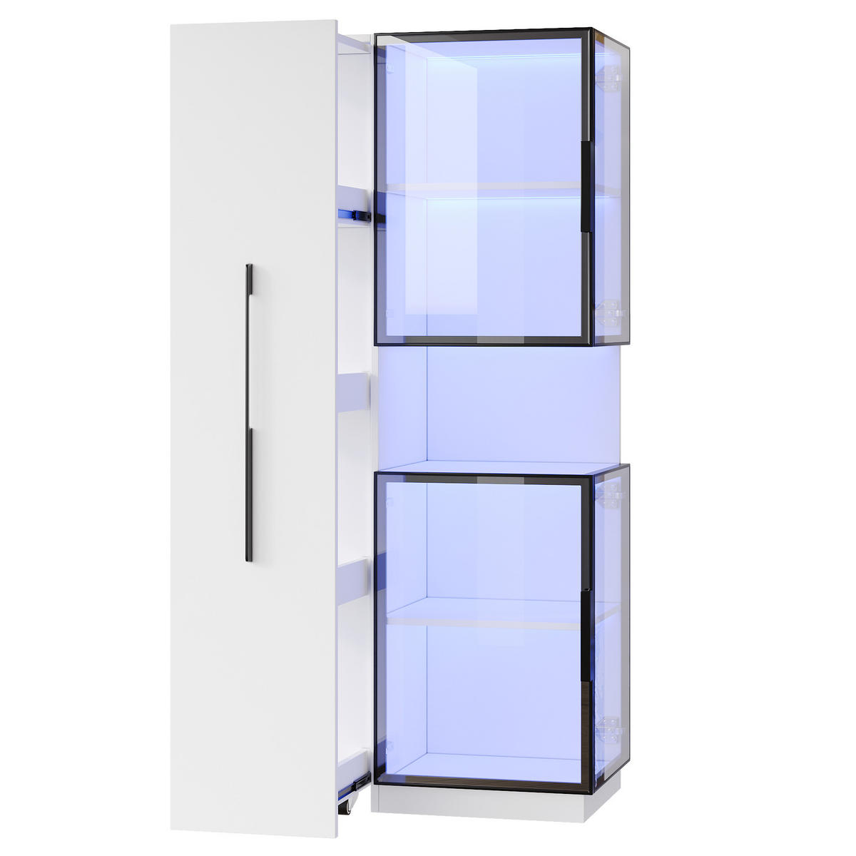 VITRINE LED Glasvitrine Ausziehregal Doppelglas 160cm - Weiß, Glas (70/160/38cm) - FLIEKS