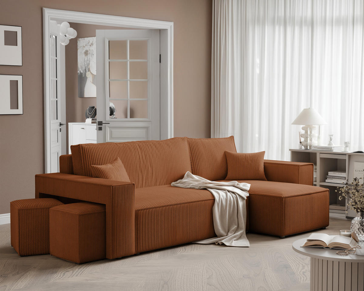 ECKSOFA PARIS mit Schlaffunktion und Bettkasten Orange - Orange, Holzwerkstoff/Kunststoff (262/145cm) - Idohome