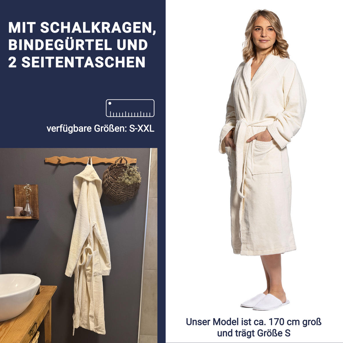 BADEMANTEL, XXL, 50% Polyester, 50% Baumwolle, Beige - Creme, Textil (XXLnull) - Zollner