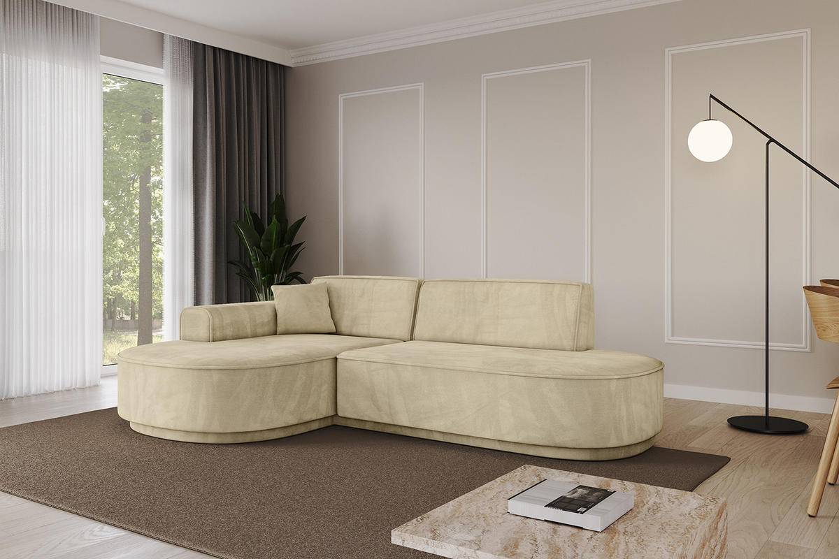 ECKSOFA Ottomane Links MARI-L1-v3 - 232x163x81 cm Beige Velours - Beige/Schwarz, Holzwerkstoff/Kunststoff (232/163cm) - ALTDECOR