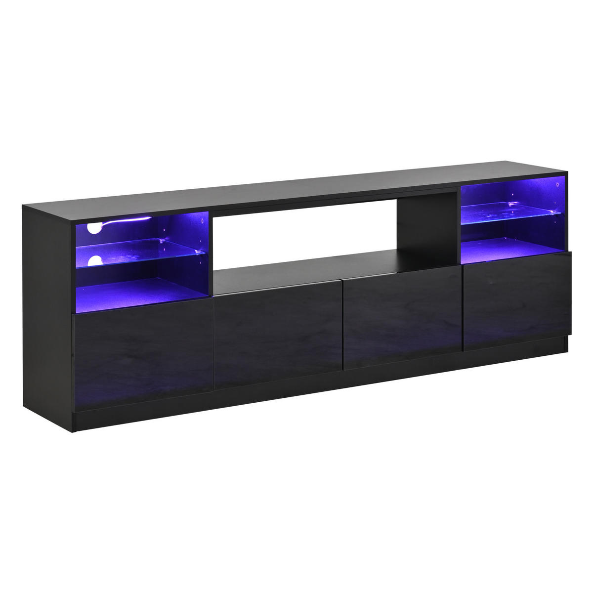 TV-SCHRANK LED Schwarz Hochglanz 4 Türen 8 Fächer 75 Zoll 180cm - Schwarz, Holzwerkstoff (180/60/35cm) - FLIEKS