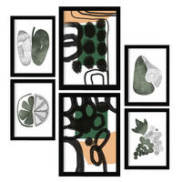 POSTER Set Mit 6 Balmy Greens In Blume Zusammenfassung A3 & A4 Schwarzer Rahmen - Schwarz, Papier (29/3cm) - Nacnic