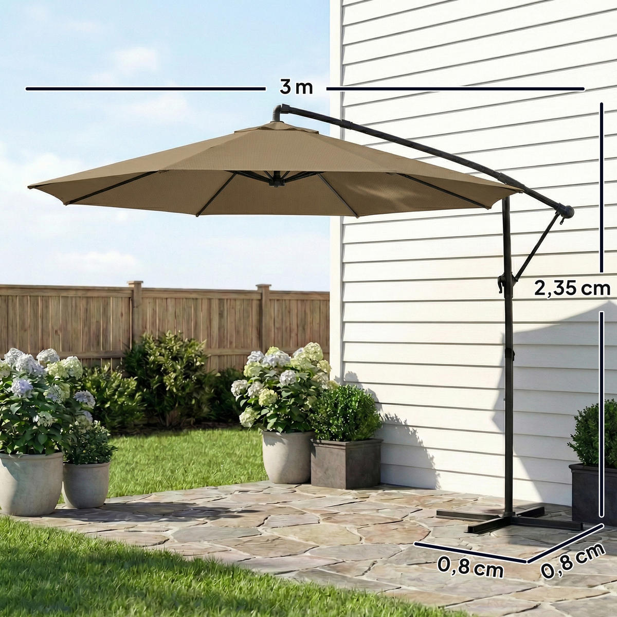 AMPELSCHIRM Ø300 cm DE-11564 neigbar mit Schutzhülle Kaki - Mokka, Metall (300/300cm) - ComfortXL