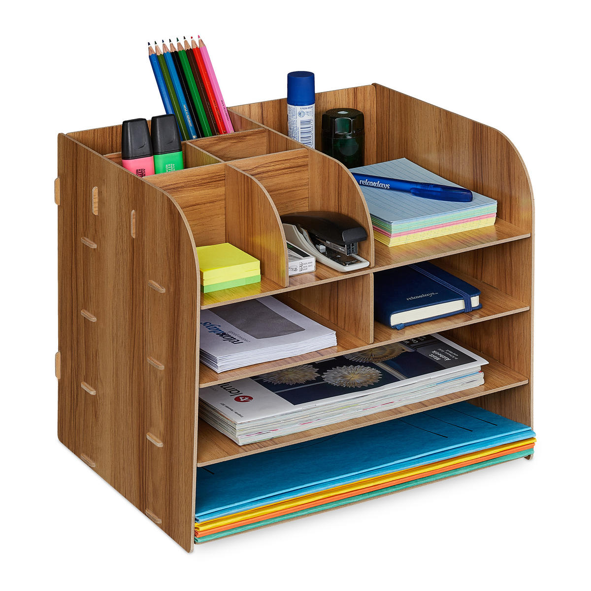 SCHREIBTISCH Organizer - Braun, Holzwerkstoff (25/32.5/27.5cm) - Relaxdays