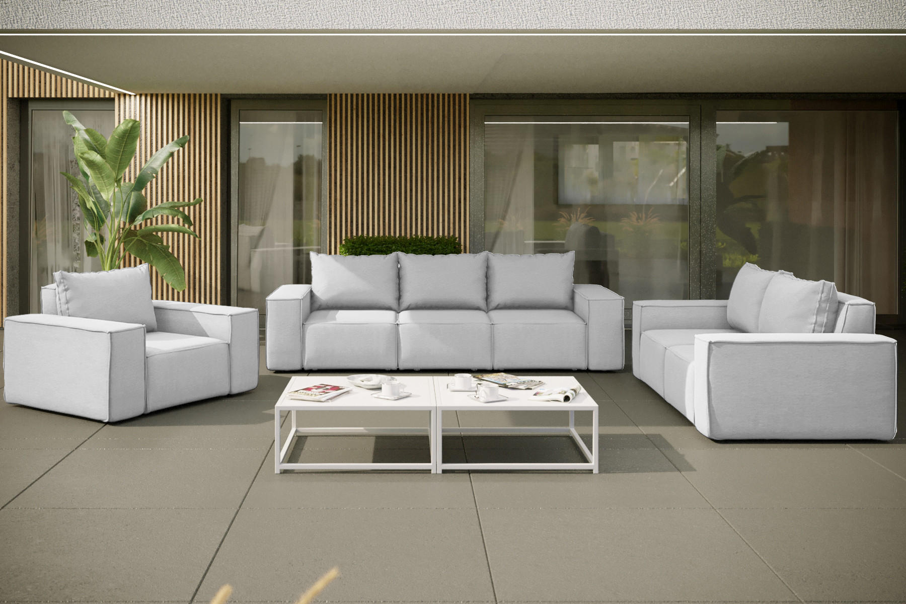LOUNGEGARNITUR Gartenmöbel set 3 2 1 für den Garten, Terrasse, gartenmöbel lounge set SONNE EXCLUSICVE Hellgrau - Hellgrau, Holz - Kaiser Möbel