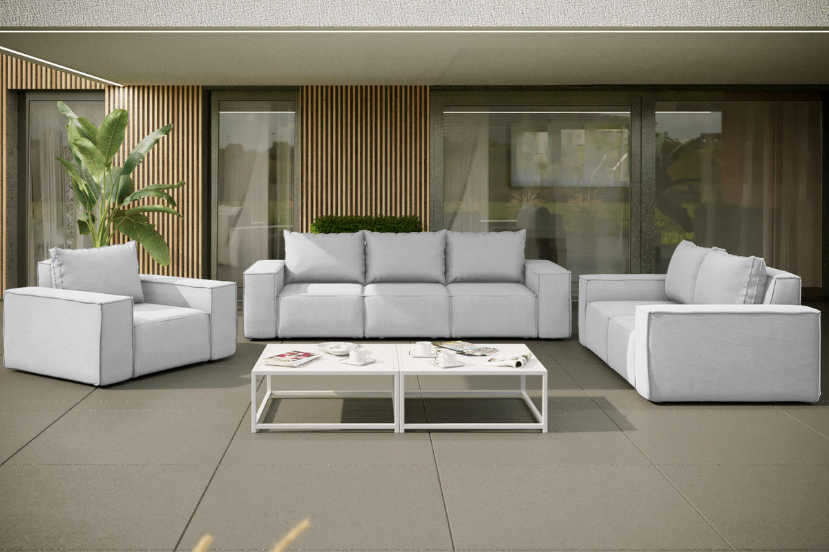 LOUNGEGARNITUR Gartenmöbel set 3 2 1 für den Garten, Terrasse, gartenmöbel lounge set SONNE EXCLUSICVE Hellgrau - Hellgrau, Holz - Kaiser Möbel