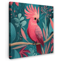 LEINWANDBILD Kakadu - Tropische Blätter - Zweig Wandbild Wohnzimmer 50x50 cm - Petrol, Textil (50/50cm) - MuchoWow