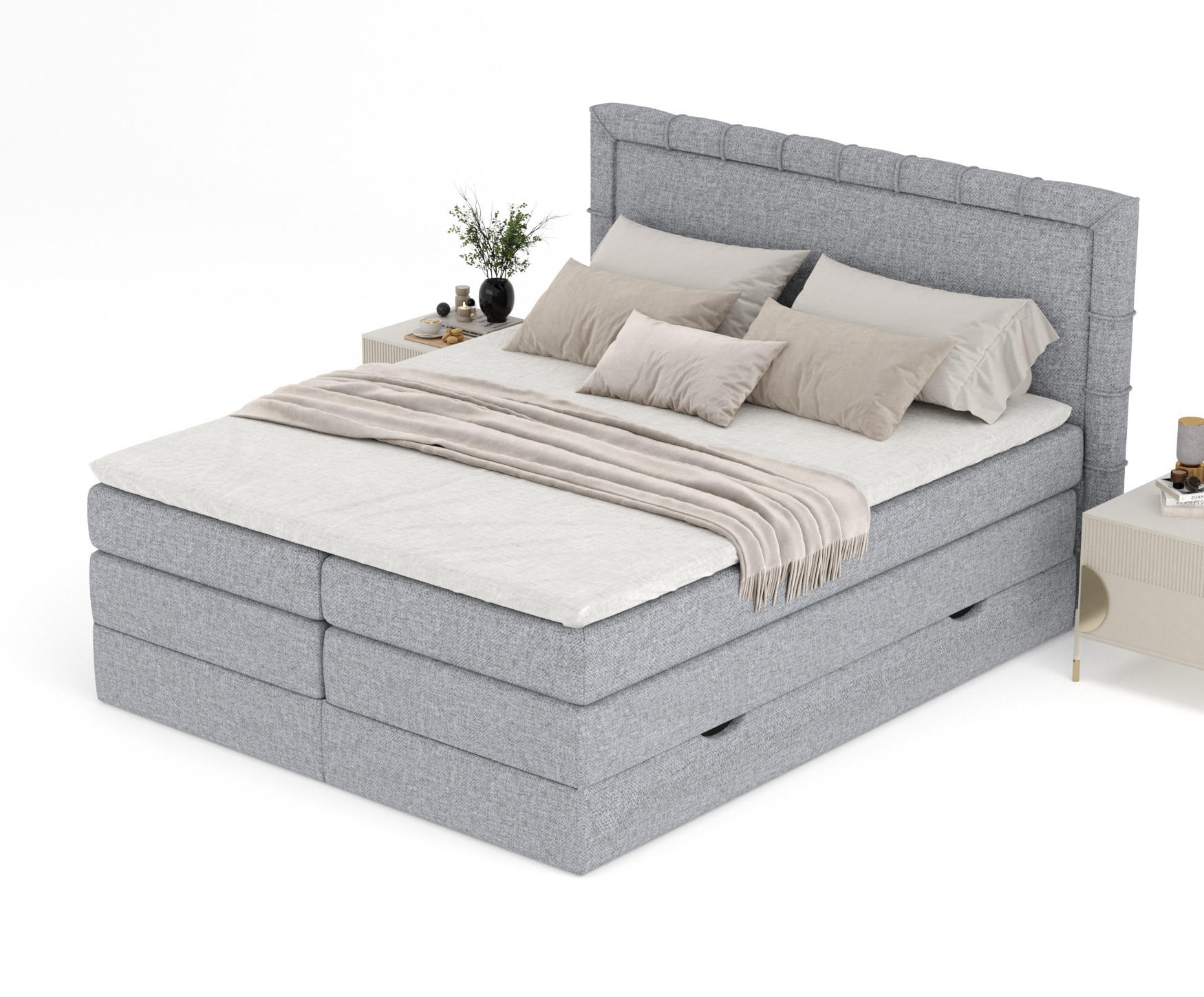 Thumbnail - Maison de Reve Boxspringbett, Grau, Textil, Buche, Kiefer, H3, Höhe ca. 37 cm, 160x200 cm, Oeko-Tex® Standard 100, Reach...