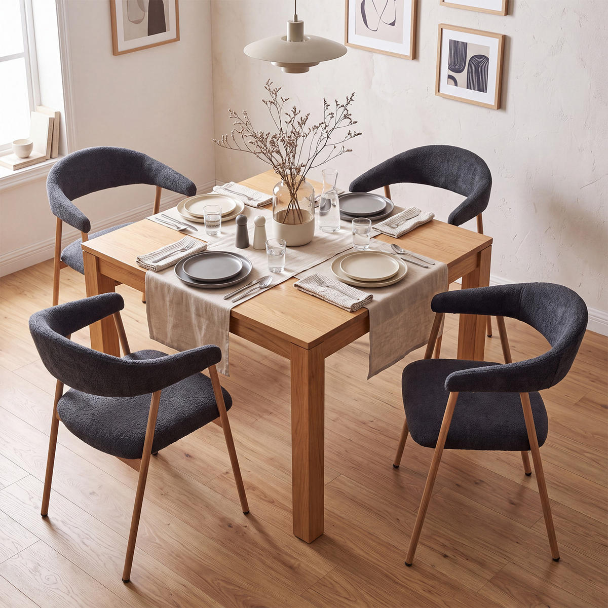ESSZIMMERSTÜHLE 4er-Set, gepolstert, Chenille, Metallbeine in Holzoptik, Blau - Blau, Textil (61/80.5/59cm) - Meubles Cosy