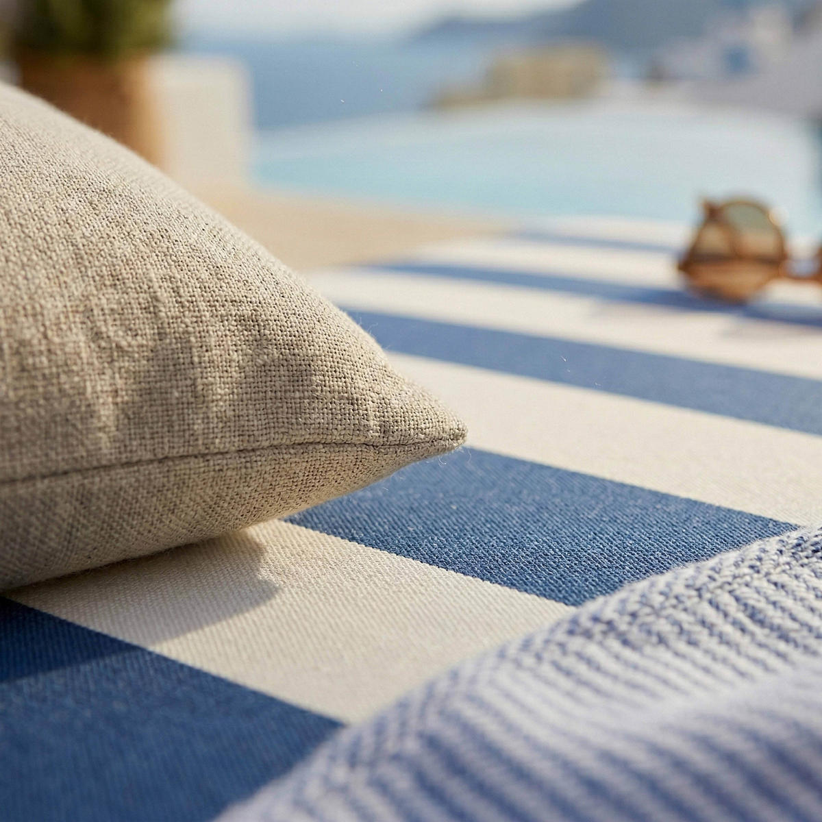 GARTENSOFA mit 6 Sitzplätzen, Blau - Blau, Textil - Oviala