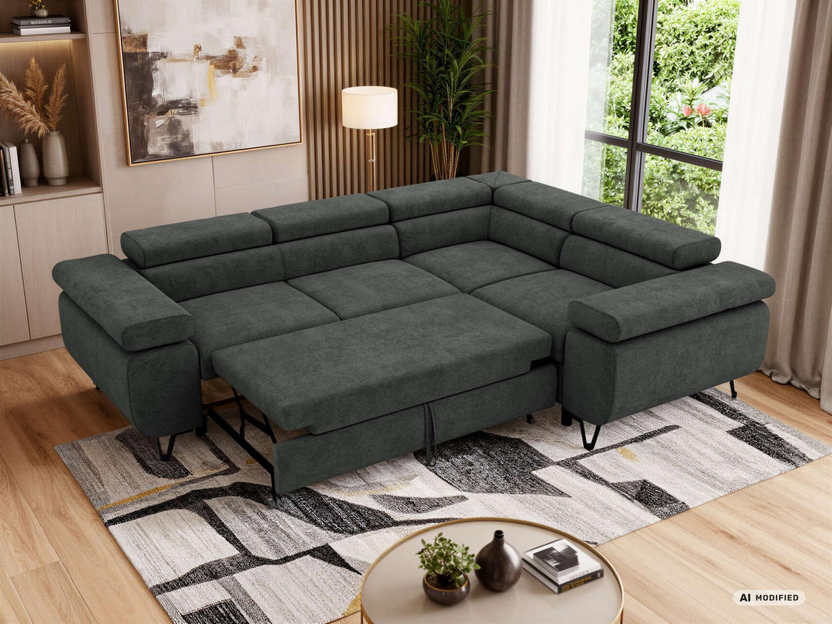 ECKSOFA FALCO L - Dunkelgrau Stukture - Rechts Seite - Dunkelgrau/Schwarz, Textil/Metall (268/197cm) - MKS