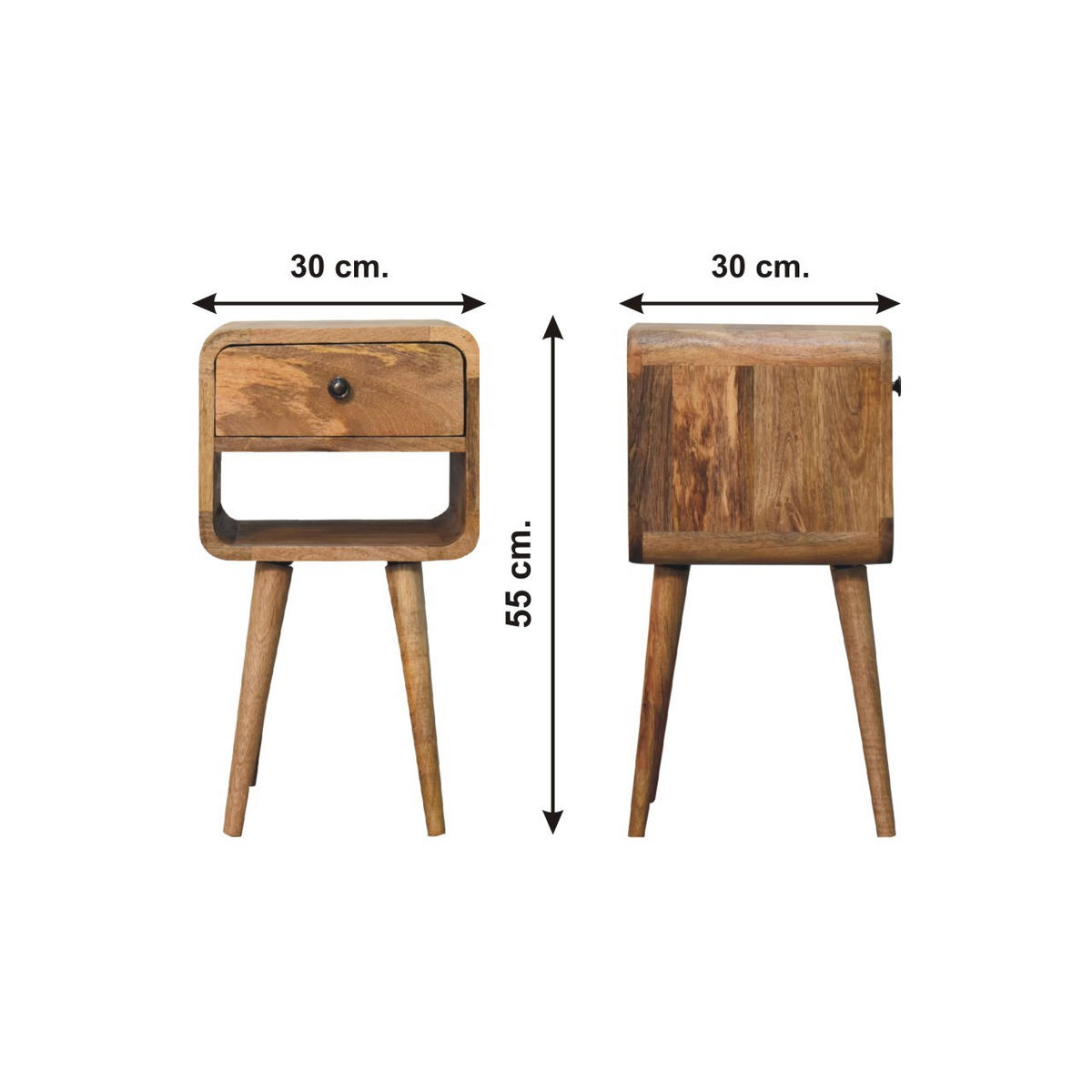 NACHTTISCH mit einer Schublade - Eichefarben/Messingfarben, Holz/Metall (30/55/30cm) - Artisan Furniture