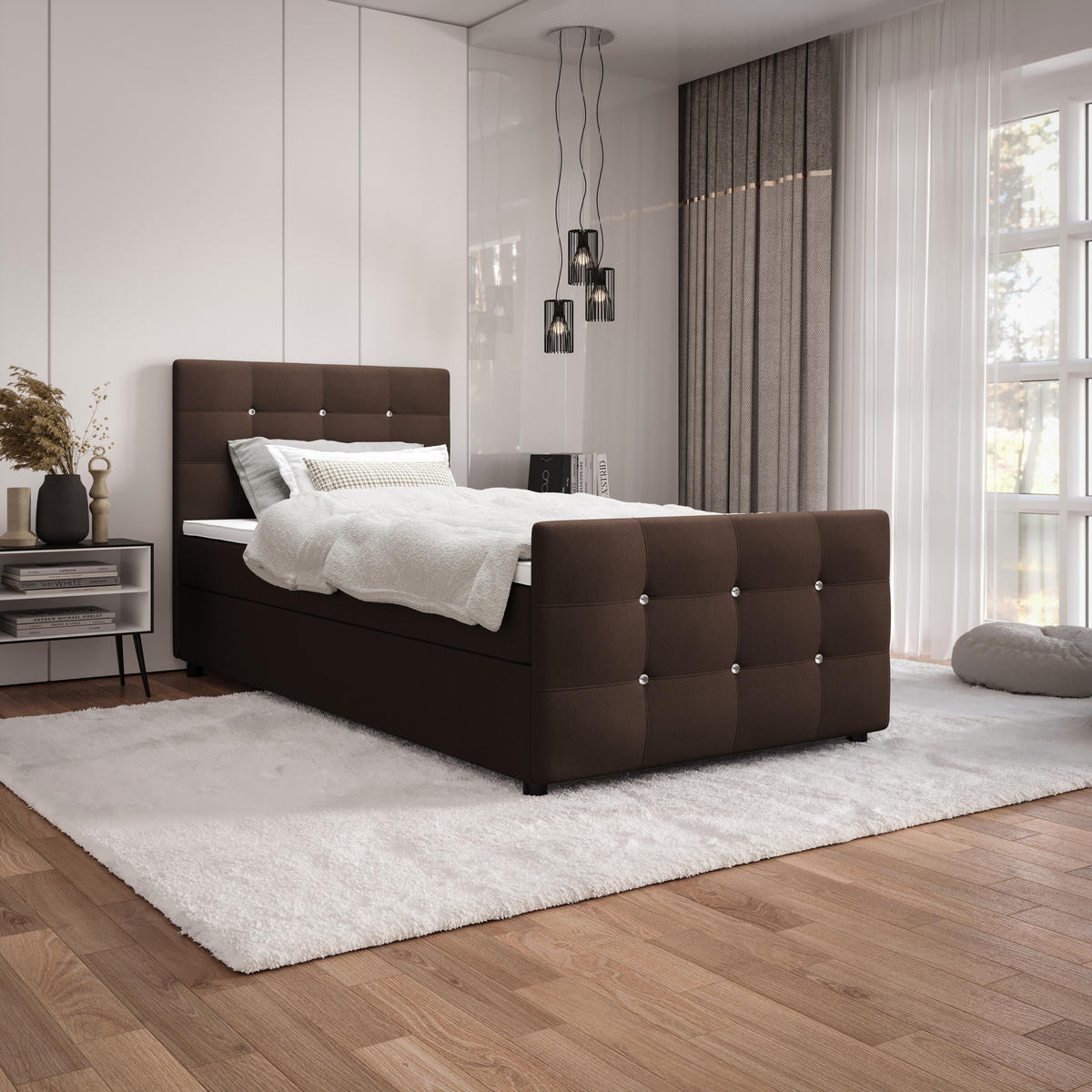 BOXBETT KLEO mini 100x200, mit Matratze H3, Bonell und Topper, Cosmic 800 - Dunkelbraun, Holz/Kunststoff (100/200cm) - Bedante