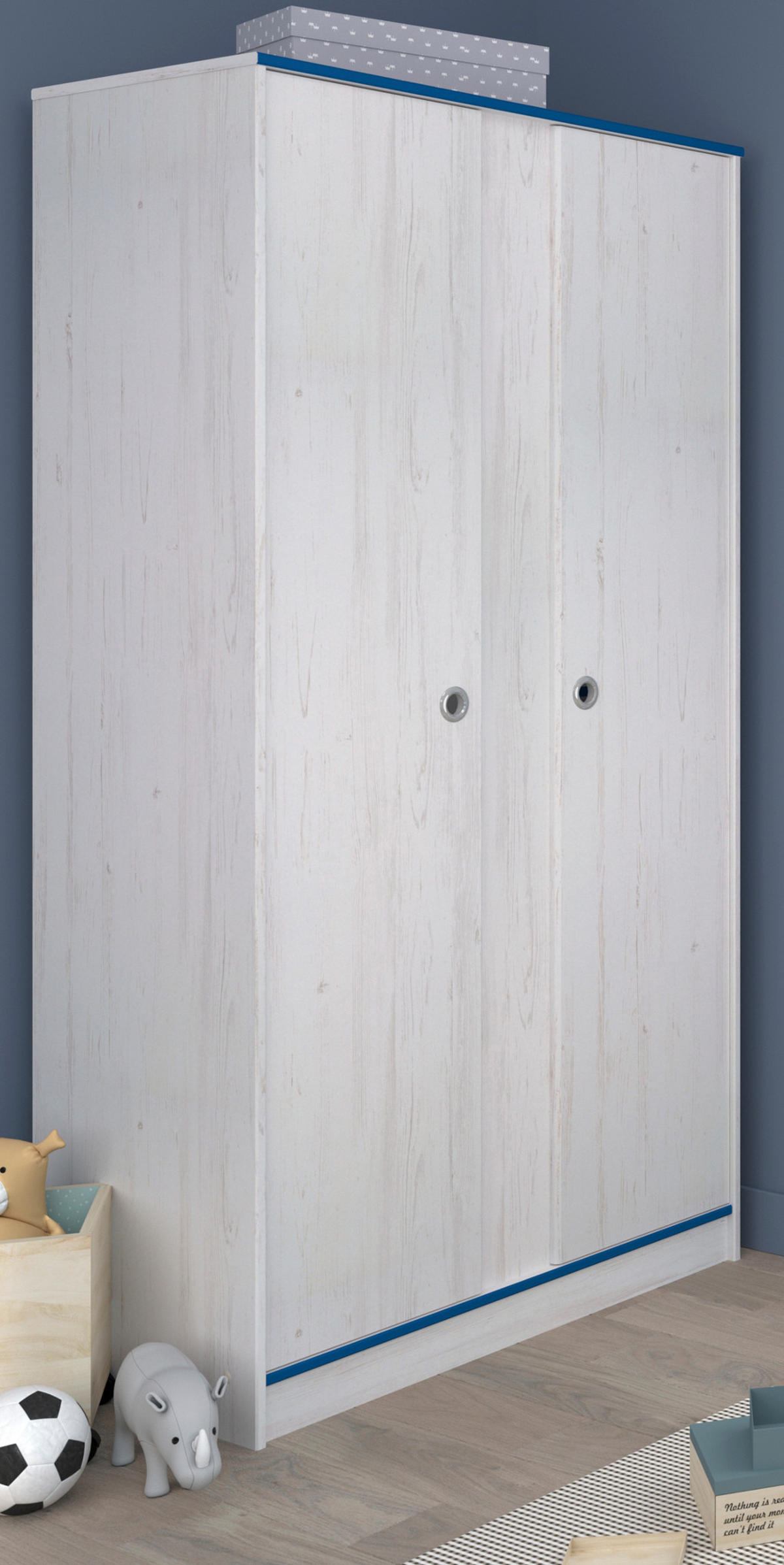 KINDERZIMMER Set mit Bett 90x200 Nachttisch und Kleiderschrank - Weiß/Kieferfarben, Holz/Holzwerkstoff (203/182/95cm) - Parisot Meuble