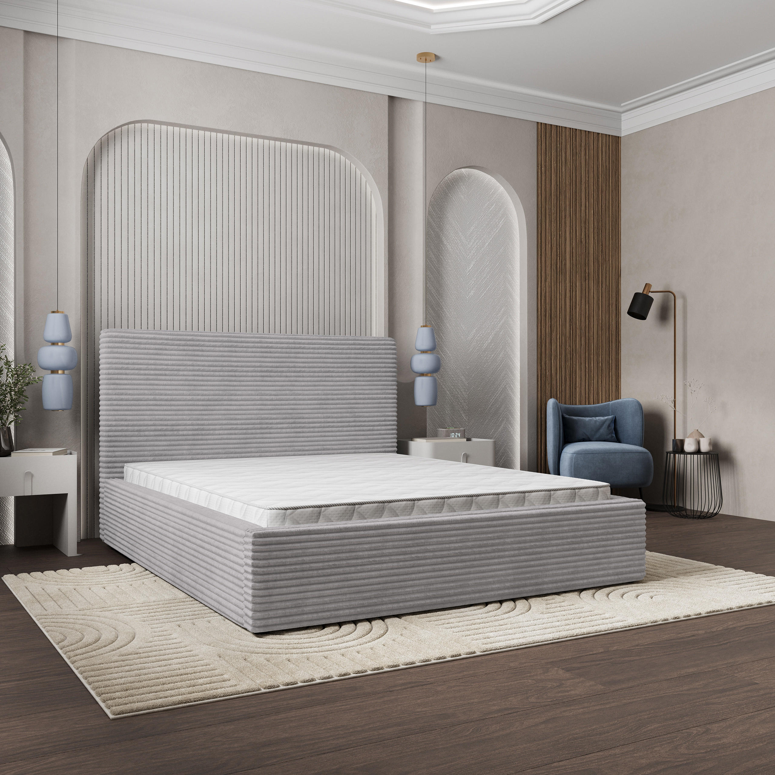 POLSTERBETT MIRETTI 180x200 cm mit Bettkästen - Hellgrau - Hellgrau, Holz (180/200cm) - MASSENO