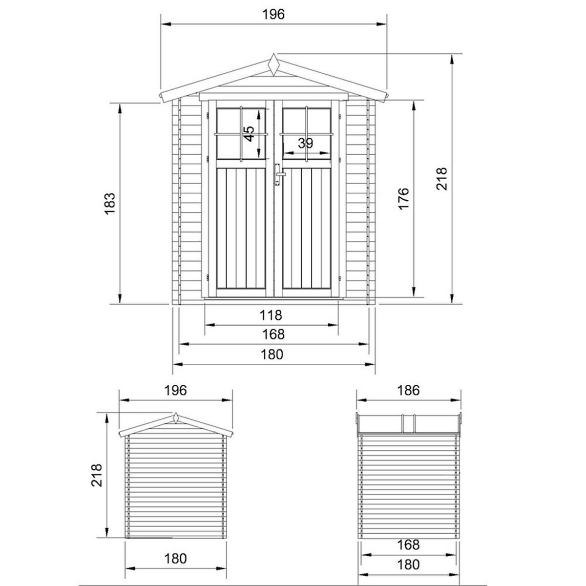 GARTENHAUS aus Holz - B196xL186xH218 cm/ 2,82 m2 - M320F+M320G - Beige, Holz (180/224/186cm) - Timbela