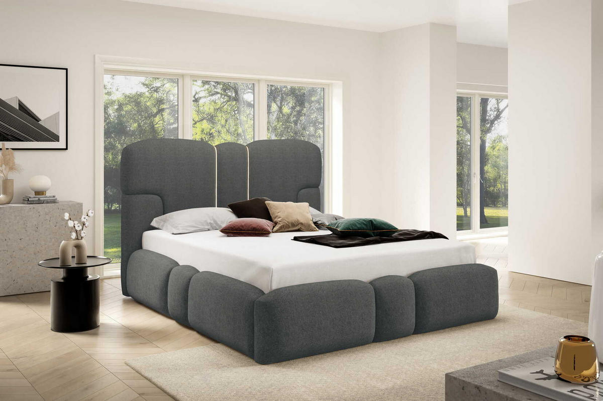 POLSTERBETT 180x200 Safron mit LED, Metall-Lattenrost, Dunkelgrau - Dunkelgrau, Holz/Textil (180/200cm) - Emporius