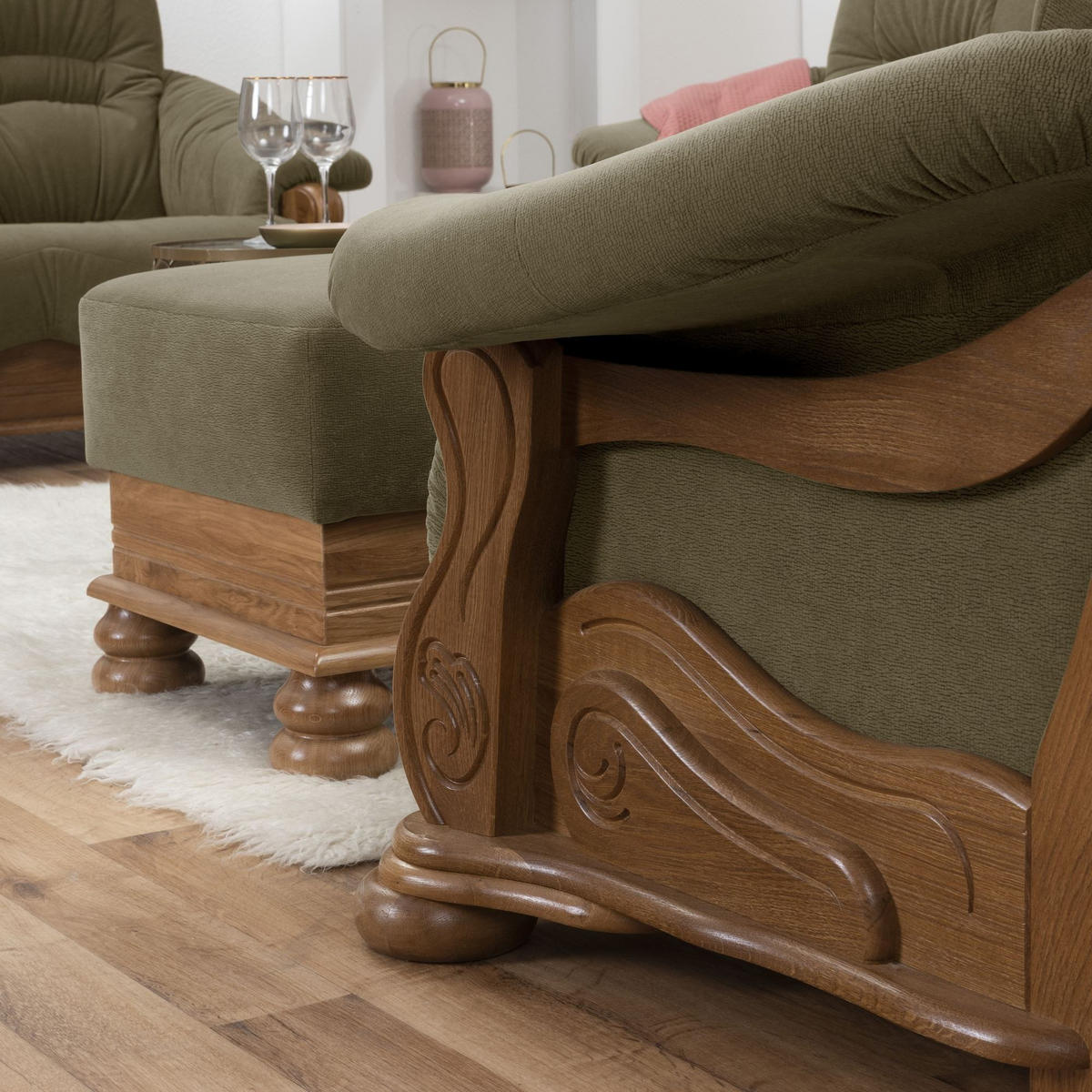 SOFA 3-Sitzer Katlin Bezug Flockstoff Eiche rustikal P43 / grün - Grün, Kunststoff (205/95/95cm) - 58aufmkessel