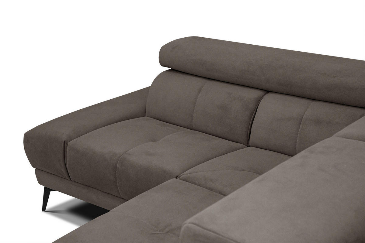 ECKSOFA LARS 5-Sitzer, 1 Relax, verstellbare Kopfstützen, taupe - Taupe/Schwarz, Holzwerkstoff/Textil (284/201cm) - Courtois Laville